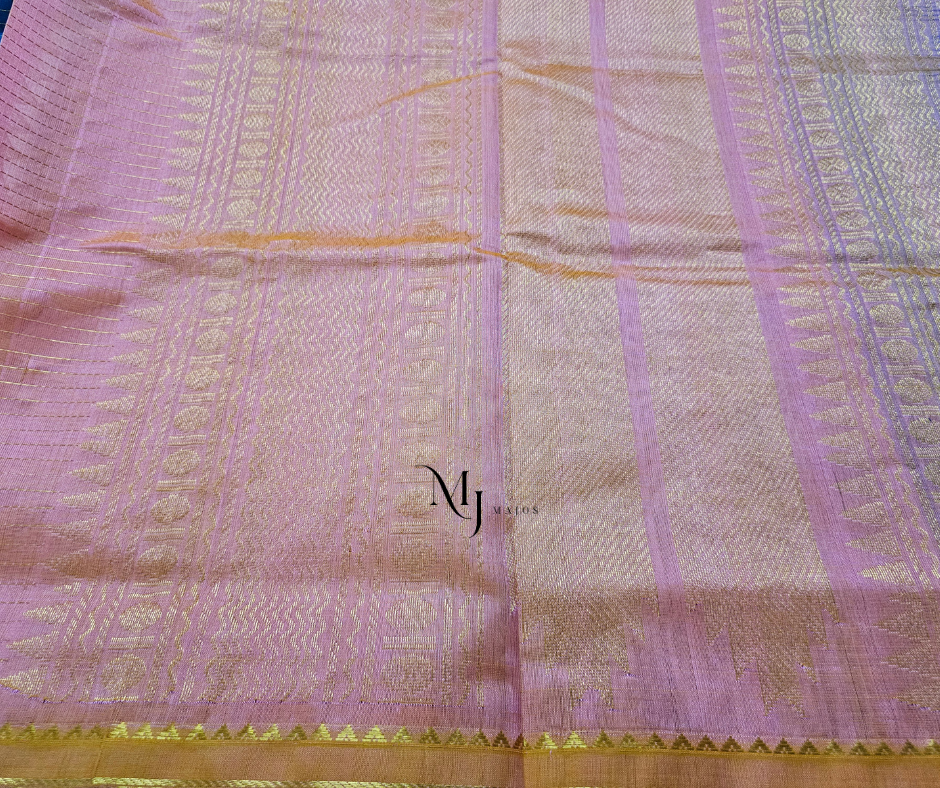 A22- Blue and Peach Silk Cotton Saree - Majos