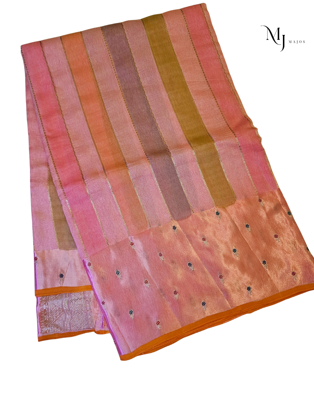 Pink Multicolour stripes Munga Rangkat Saree