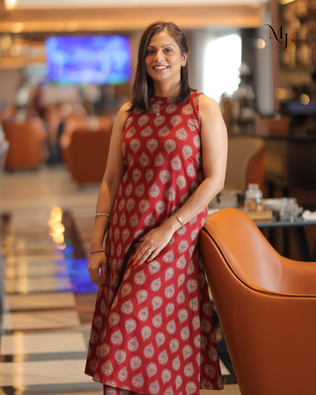 Maroon Red Semi Ajrakh Print Halter neck Co-ord Set