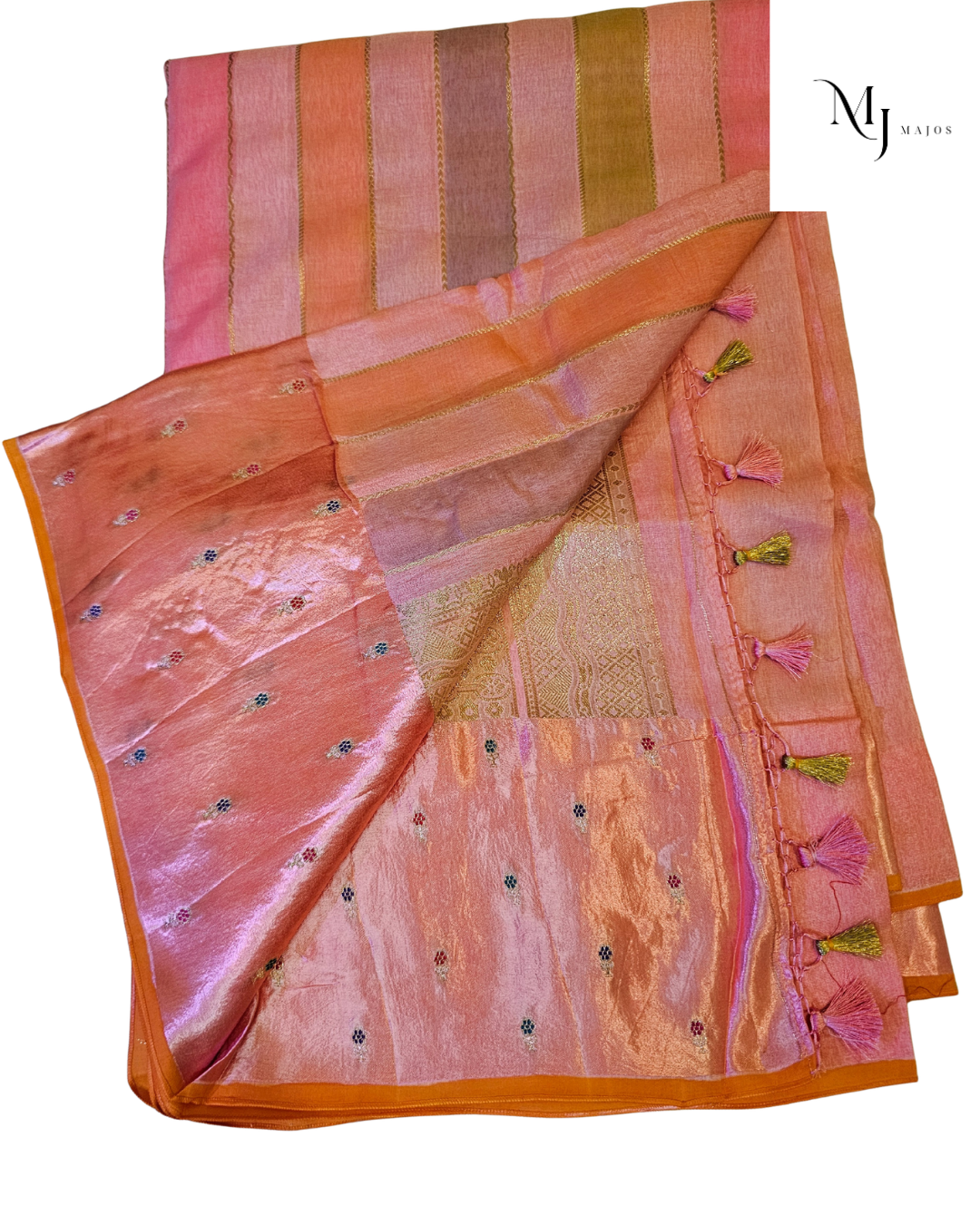 Pink Multicolour stripes Munga Rangkat Saree