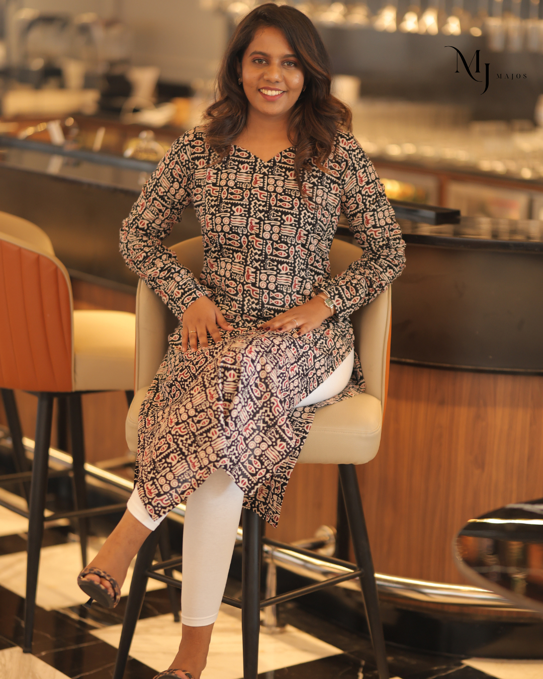 Black Animal Design Trendy Pattern A Line Kurti
