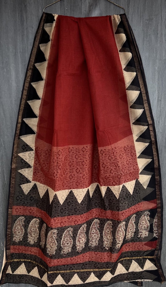 A101- Kota Doria Saree- Red and black