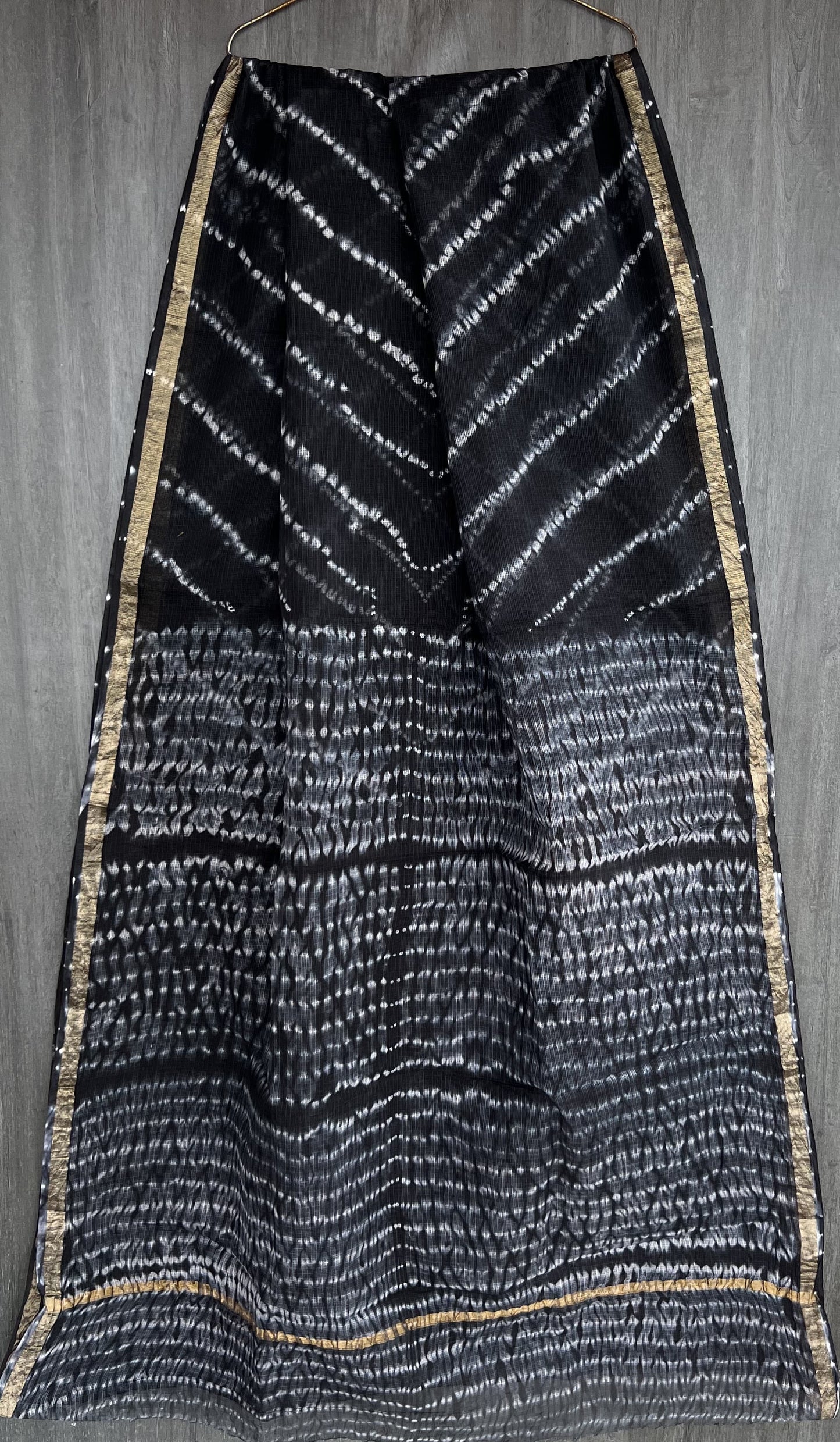 A95-Kota Doria Saree- Black Shibori