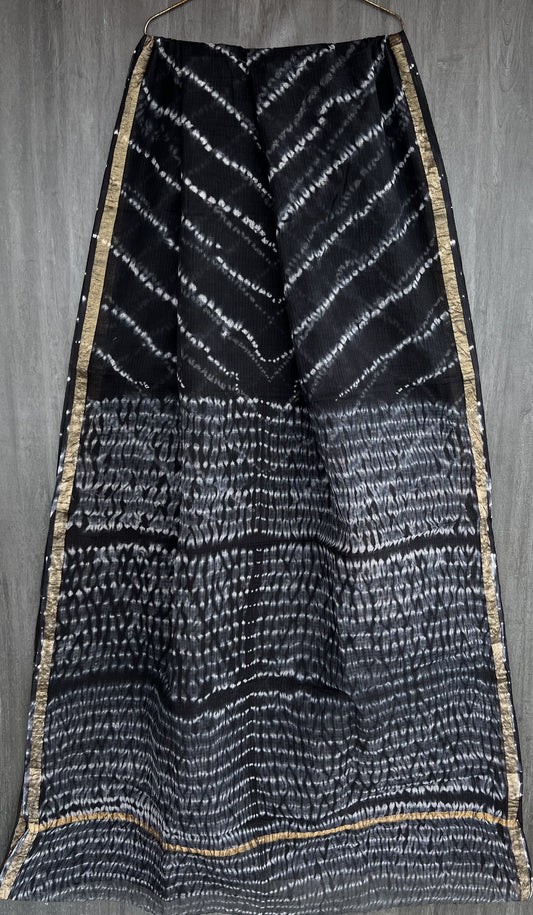 A95-Kota Doria Saree- Black Shibori