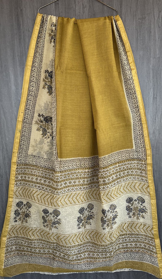 A98-Kota Doria Saree- Mustard and Black