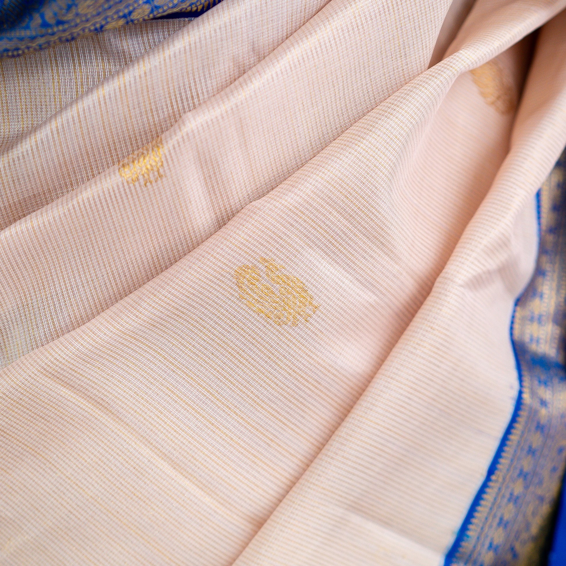 A13- Light baby pink and blue Pure soft silk, pure Jari Kanchipuram silk saree - Majos