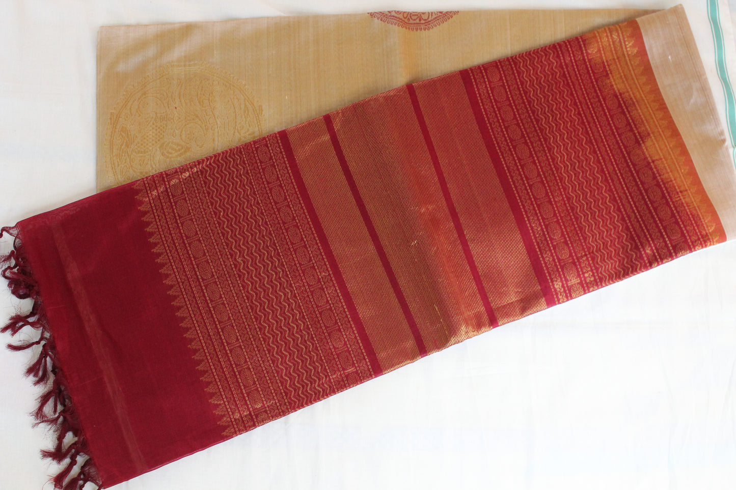 MJ017- beige and maroon silk cotton