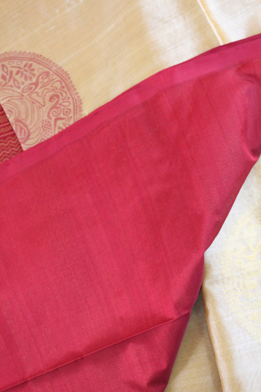 MJ017- beige and maroon silk cotton