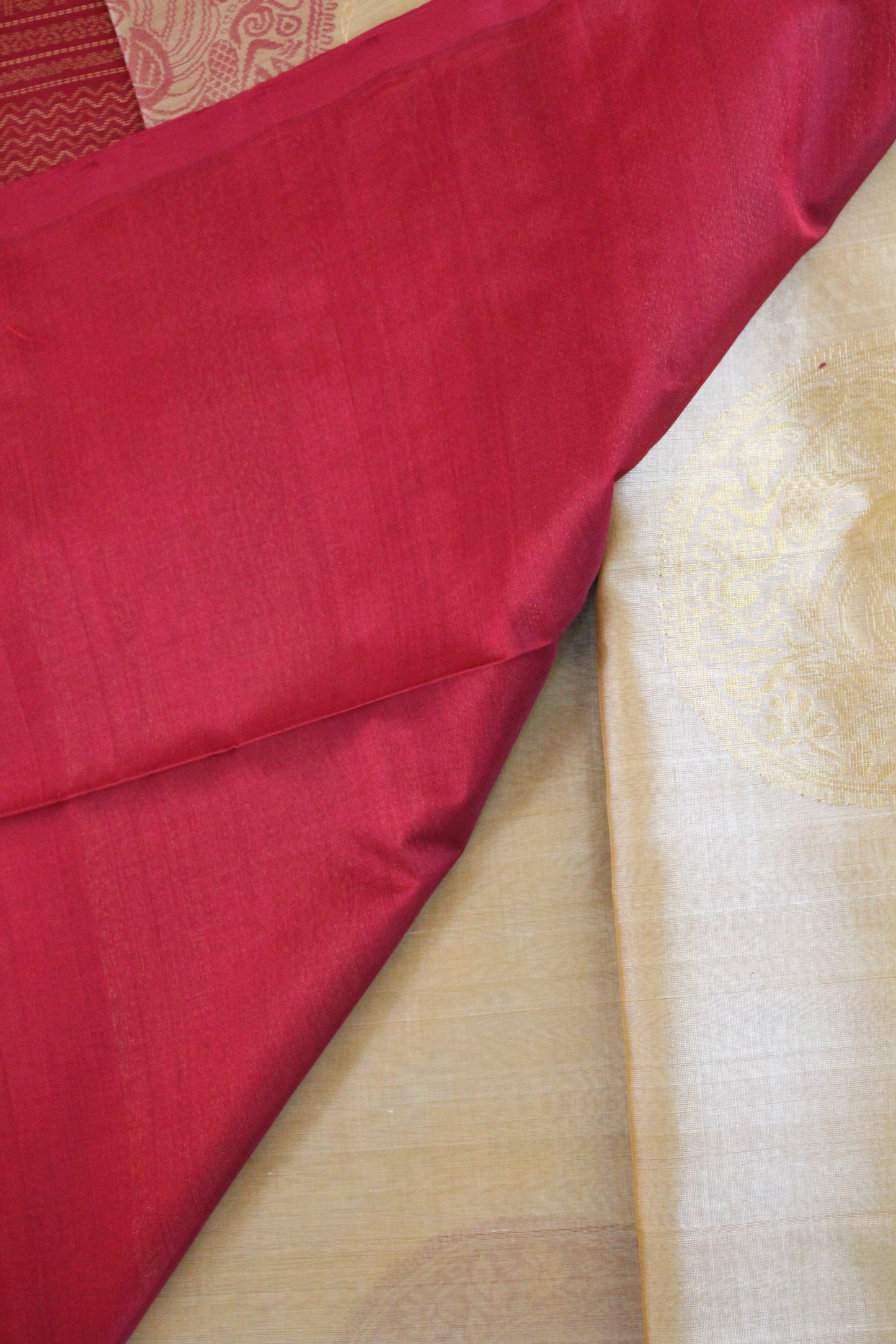 MJ017- beige and maroon silk cotton